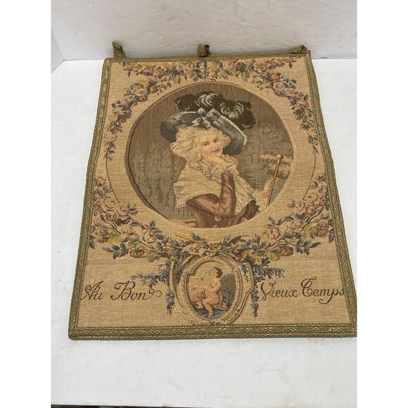 Vintage Tapestry Craft Appliques Garden Scene Pair of 2 Made In France decor - Picture 8 of 9